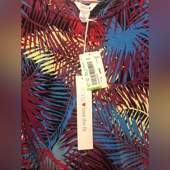 NWT Intro. Stretchy Top Tropical Colors. Palm Leaves Red Yalow Blue Black Sz: 3X - Picture 4 of 4
